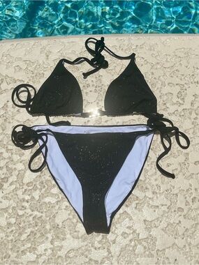 Versace Collection Black Shimmer Triangle Bikini - Italian 40 (S)